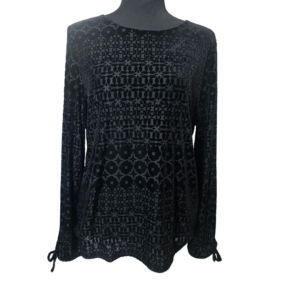 ⭐️NWT Talbots Black Velvet Burnout Holiday Blouse Sz M